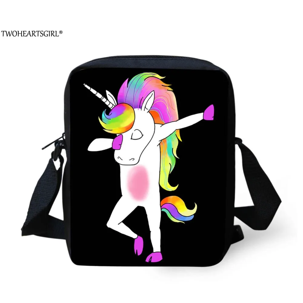 

TWOHEARTSGIRL Unicorn Printing Crossbody Bags Girls Messenger Bag Kids Swag Panda Shoulder Bags Student Vintage Rock Bolsa Mujer
