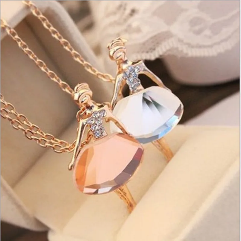 

New Ladies Girls Fashion Ballet Girl Pendant Chic Choker Bib Crystal Chain Necklace Lovely Jewelry Party 0172