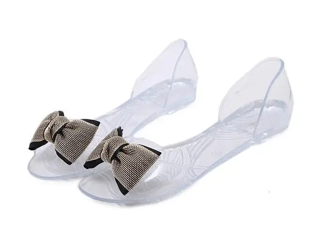 BEYARNE/женские прозрачные туфли с кристаллами; женские непромокаемые сандалии на плоской подошве с открытым носком; женские летние пляжные сандалии для студентов; пляжные сандалии с бантом; 40