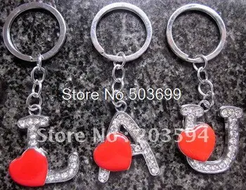 

s2197 Hot Sale 26pcs ( Key Chain )Key Ring Cute Alloy rhinestone Enamel 26 Letter Key Chain