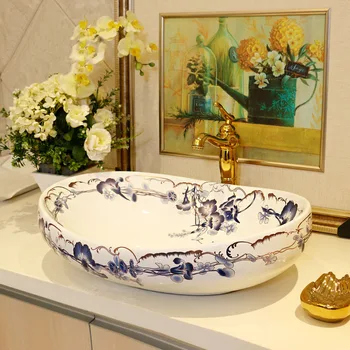 

high quality ceramic sanitary wash basin art basin Oval Blue Bell Counter Top Wash Basin Bathroom Sinks LO612532