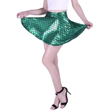 Модная одежда для девочек металлический блестящий рыбья чешуя плиссированные мини-юбка Короткие Русалка жидкости и юбкой-клеш с коротким и широким подолом ночные вечерние юбка