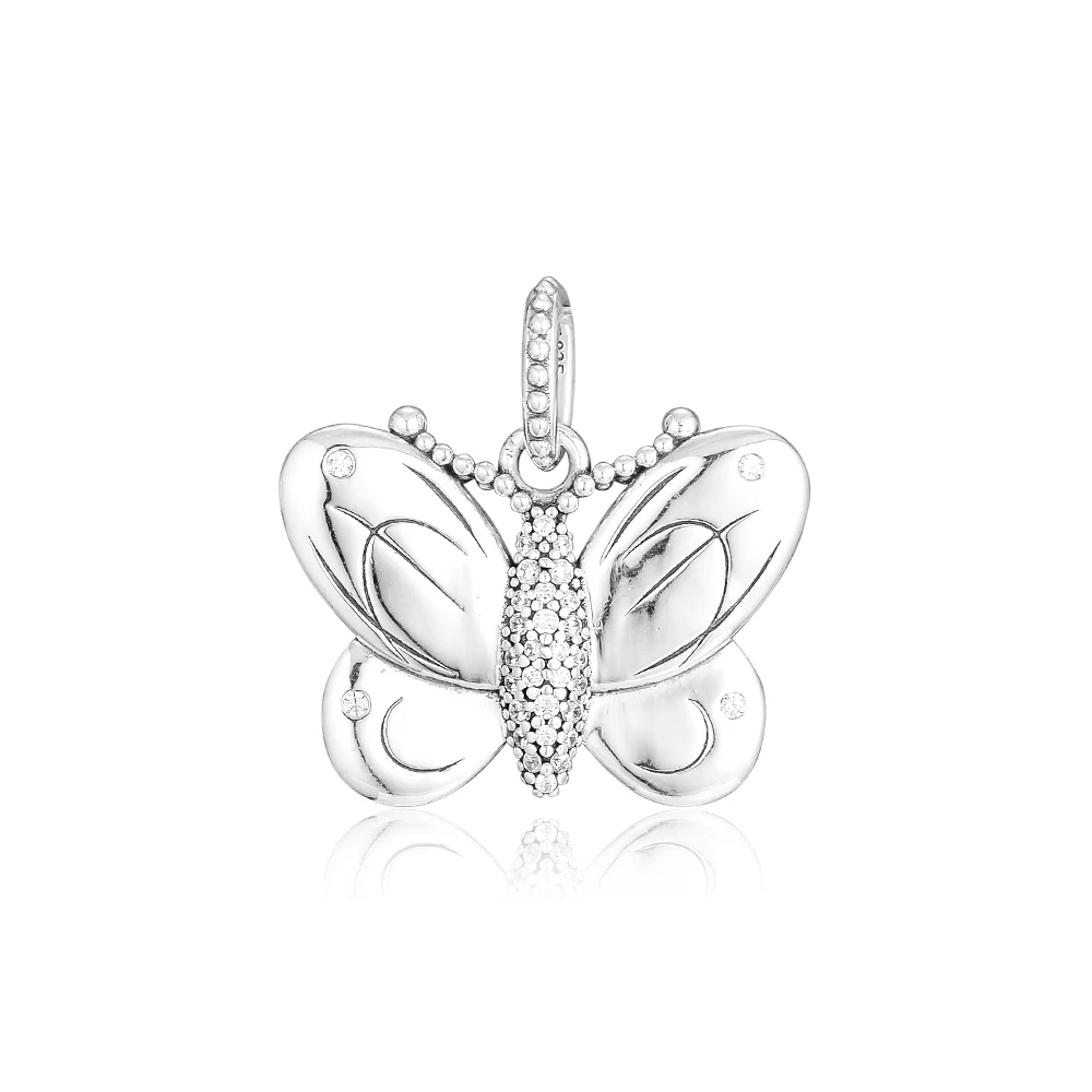 Подлинное серебро 925 пробы декоративная Бабочка Подвеска Шарм Подходит Pandora