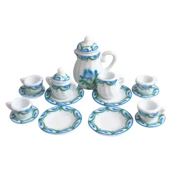 

Dollhouse Miniature 1: 12 Toy Kitchen Dining Room 17 pc Porcelaine Tea Set lace