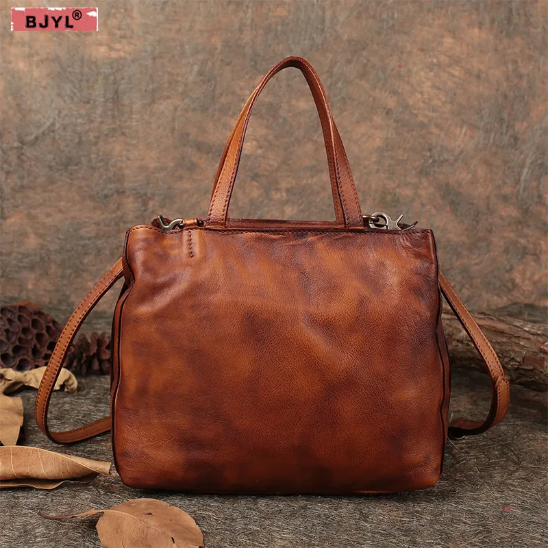 

BJYL Women handbags Vintage original casual handmade soft leather female shoulder bag first layer cowhide Messenger bags