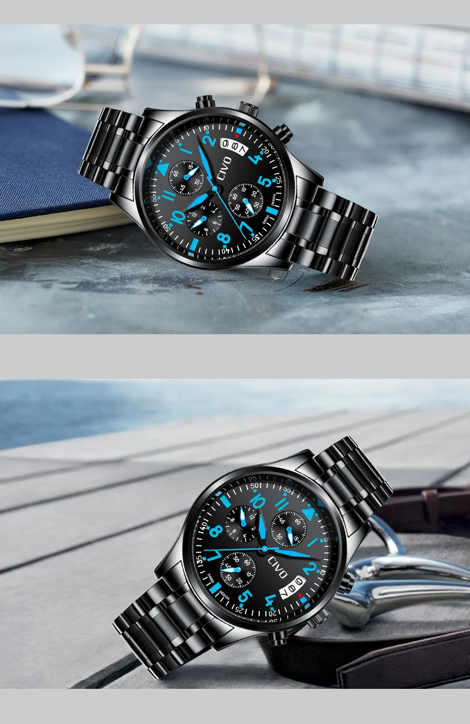 CIVO новые наружные мужские s часы водонепроницаемые из нержавеющей стали с пряжкой часы хронограф многофункциональные наручные часы