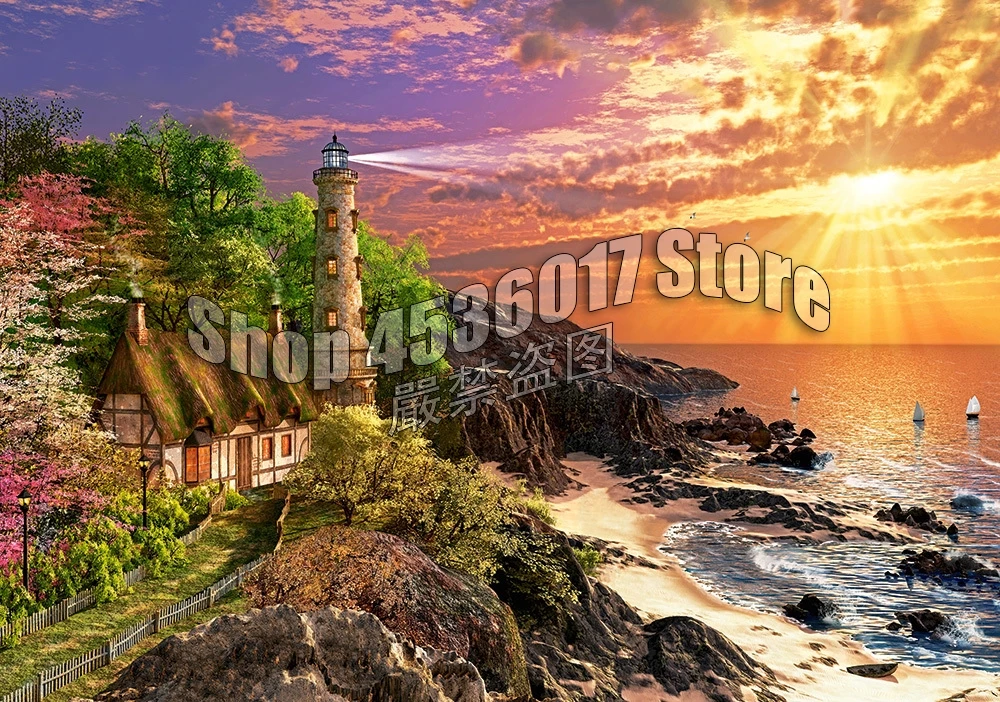 

5D Diy Diamond Painting Full Diamond Mosaic Diamond Embroidery Beach Landscape Lighthouses Sunrise Sunset Art Home Decor Gifts