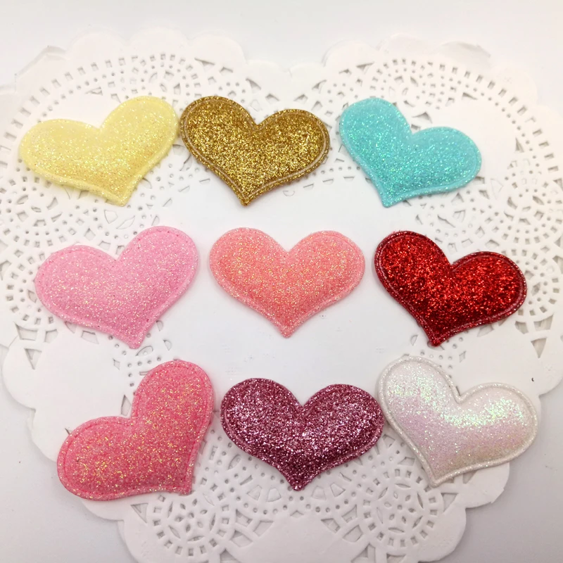 

20pcs/lot sew on Glitter felt patches for clothes 2.8x3.8cm heart shape Padded Applique for scrapbooking accessories