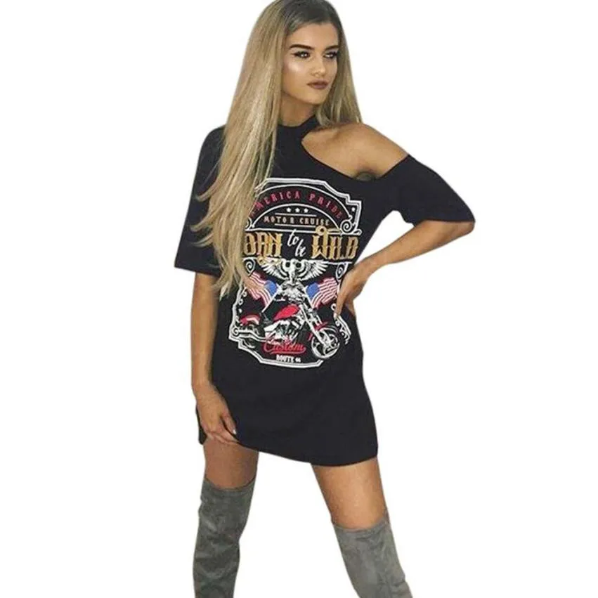 

Vestidos verano 2020 Woman Vintage Off Shoulder Rock Style Mini Dress fashion cool Printed Halter Strapless T-Shirt Dresses