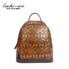 2017 Retro En Relieve de Cuero Genuino Mujeres Cremallera del Diseñador de Moda Bolso de La Mujer Bolsas de Hombro de Las Señoras Mochila Para Niñas