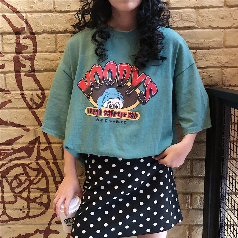 T-shirts Women Cartoon Printing Leisure Soft Loose Streetwear Tees Womens Funny T Shirt Female Harajuku Summer Clothing Girls