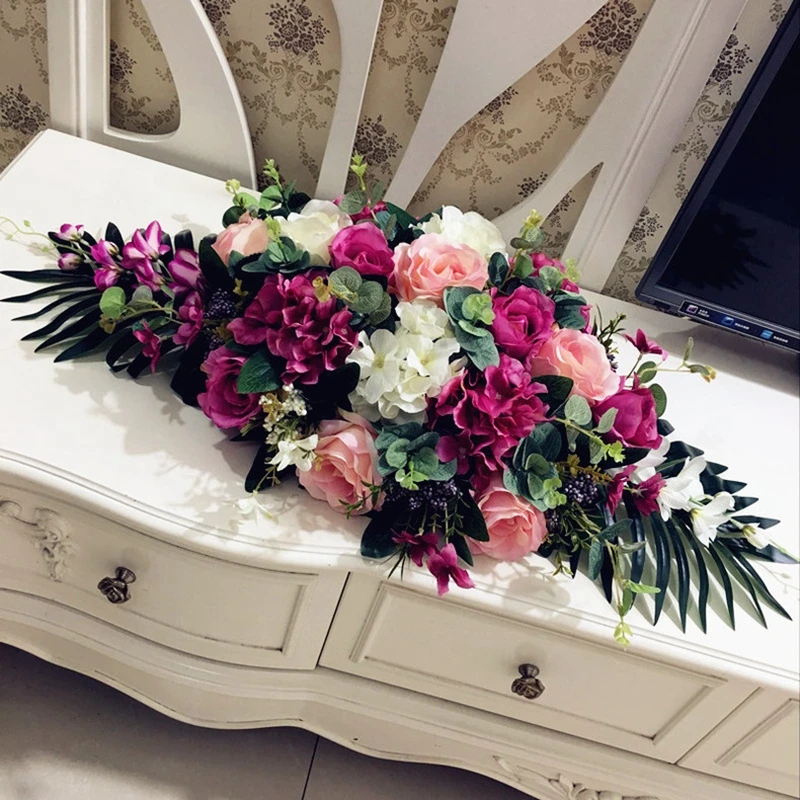 Роскошный DIY Свадебный декор настольный цветочный бегун искусственный ряд