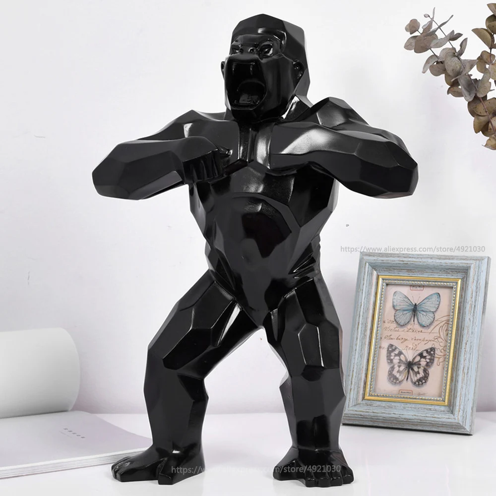 Gran Rey Kong salón decoración gorila mono escultura resina geométrica estatua moderna regalo artesanía para decoración de boda