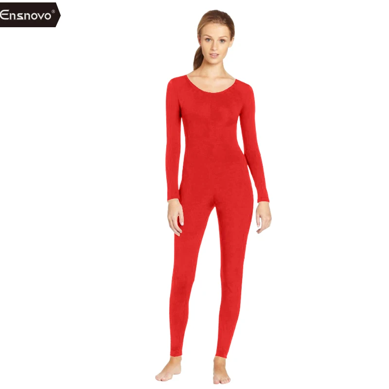 Ensnovo Для женщин с длинным рукавом для балета, для танцев костюмы гимнастика комбинезон костюмы кожи всего тела костюмы для танцев для маленьких, спандекс, лайкра, нейлон - Цвет: Red