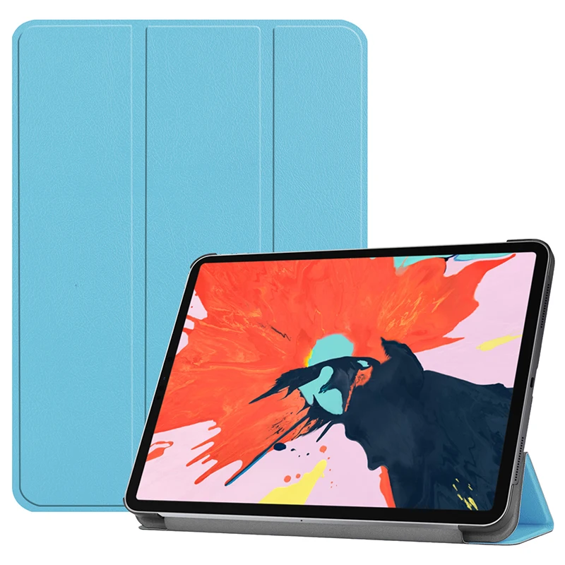 

Tri-folding PU Leather Case Smart Cover with Auto Sleep Wake UP for Apple iPad Pro 12.9 Gen 3 2018 Tablet+Stylus