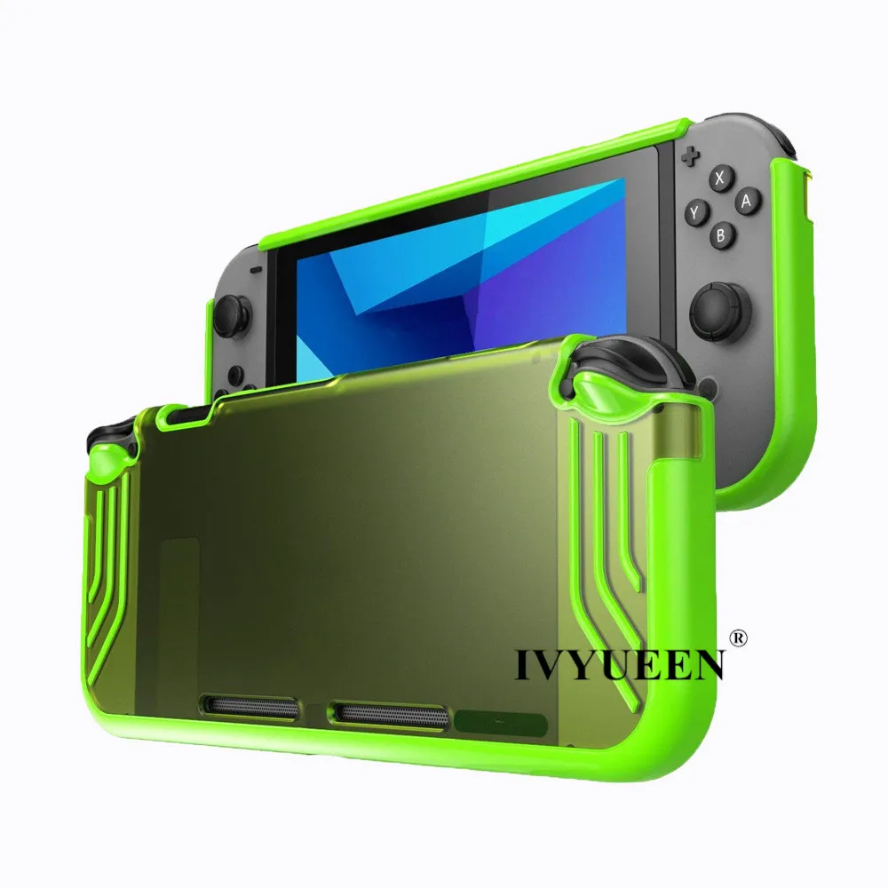 

IVYUEEN Case for Nintend Switch Console Premium Slim Clear Hybrid Protective TPU Cover Shell Game Accessories-Black/Green/Purple