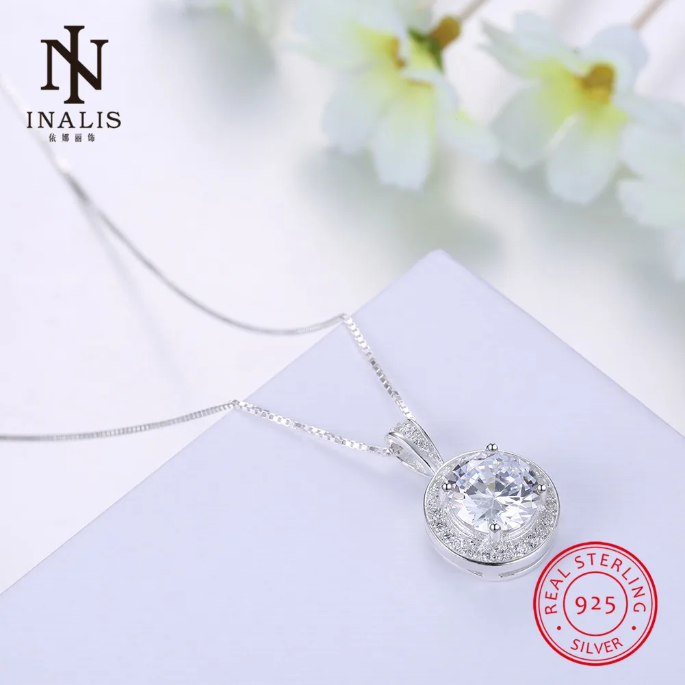 INALIS Luxury Zircon Crystals Round Pendant 925 Sterling Silver
