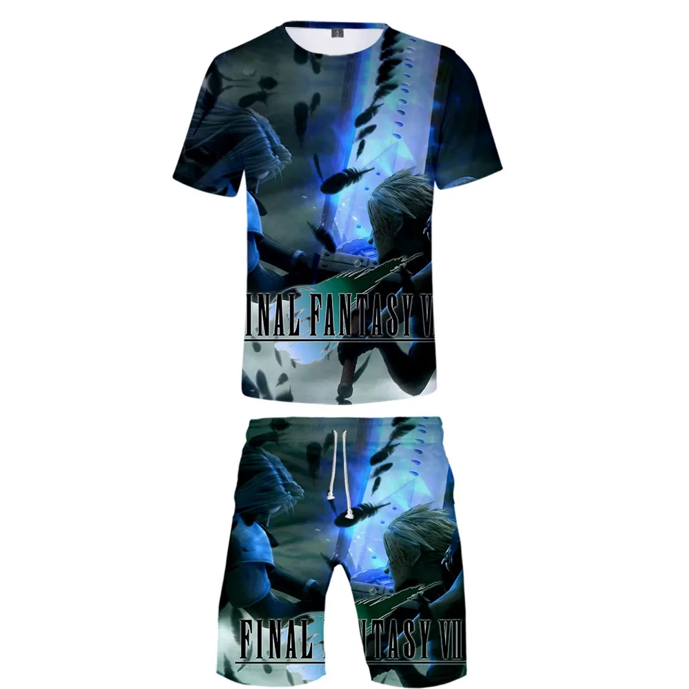 Final Fantasy VII Men's Short Sleeve T shirt and Beach shorts Set 3D Harajuku Hot Men/Women Summer Set FF7 Short Sleeve T shirt