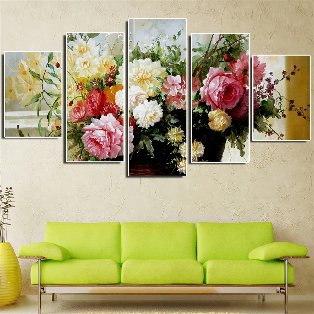 Unframed Canvas Painting Colorful Flowers Art Print and Poster Wall