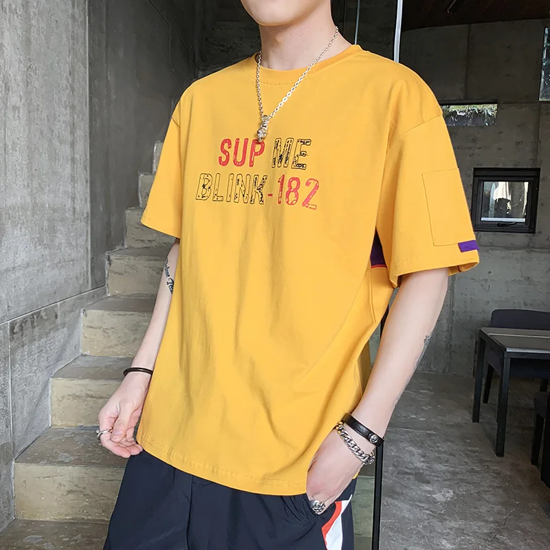 

Trendy Men's T-Shirts O-Neck Printing Male T-Shirt Back Patchwork Comfortable Mens Tee Shirt