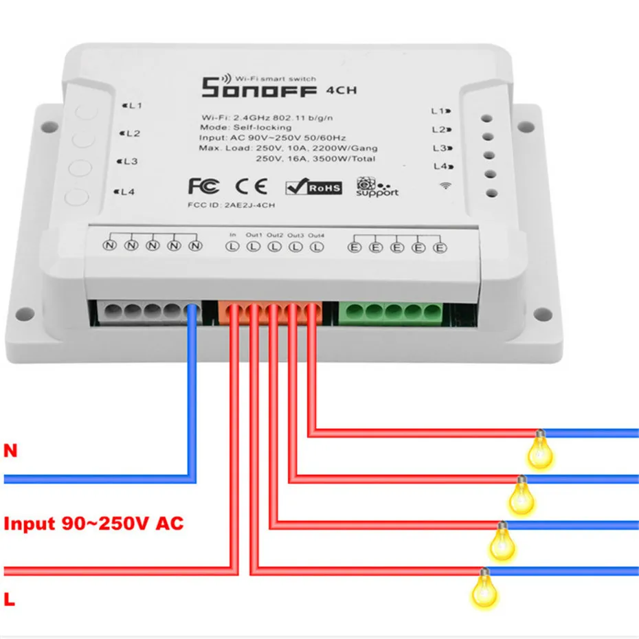 Sonoff 4CH R2 4 банды Wifi Smart Switch канала электрический DIY переключатель IOS Android App Control