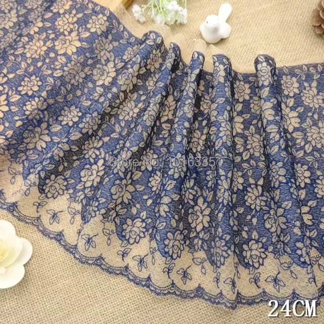 

24CM Width Navy blue Embroidered lace fabric for Lace dress DIY sewing accessories costura