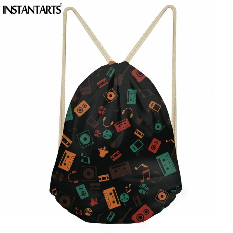 

INSTANTARTS Music Pattern String Backpack Women Men Daily Small Drawstring Bag for Girls Boy Travel Shoes Storage Bag Cinch Sack