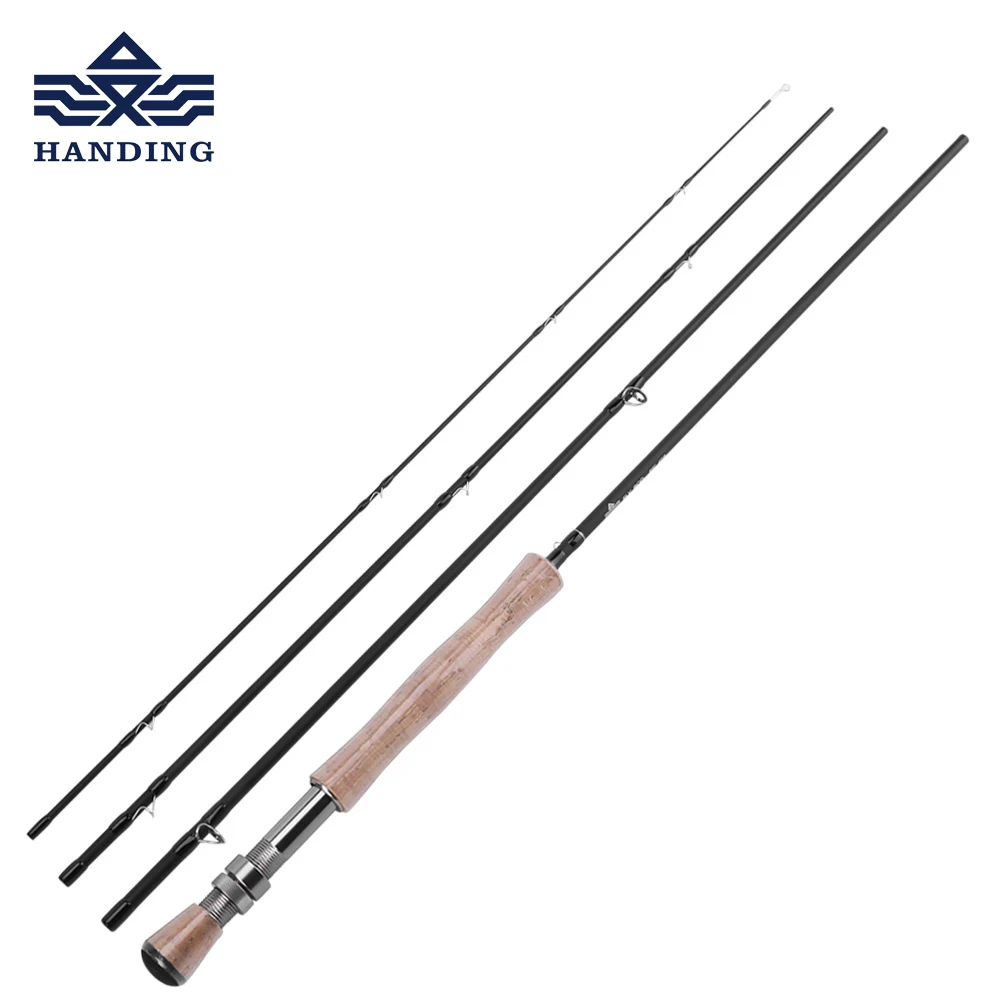 

Handing Carbon Fly Fishing Rod 9FT 2.7M 4 Sections Fishing Rod Line wt 5/6 7/8 Soft Cork Handle Fishing Rod fishing pole