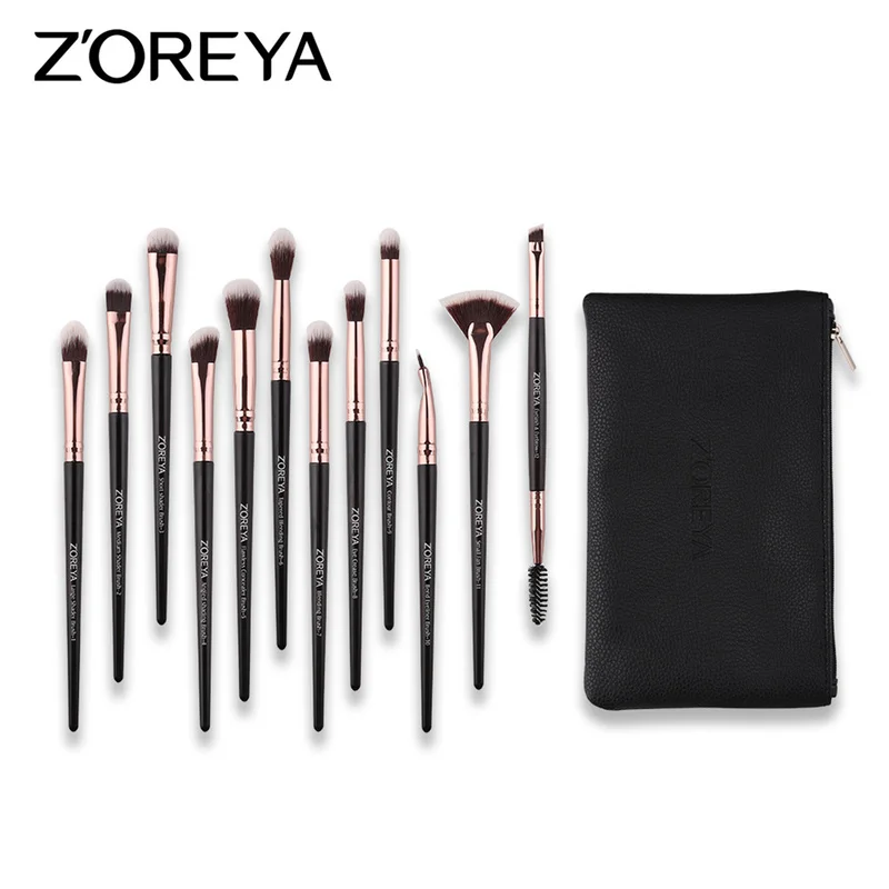 

Make Up Brush Eye Shadow Blending Cosmetics Tool with Make-up Bag ZOREYA 12 Pieces Pro Eye Make-Up Brushes Set