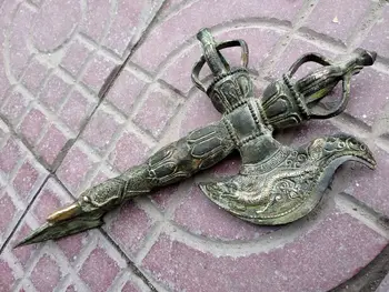 

Vintage Buddhistisch Tibet Bronze Buddhist Phurpa Talisman Phurba Kapala Vajra Dorje Axe shape DIAMOND MACE