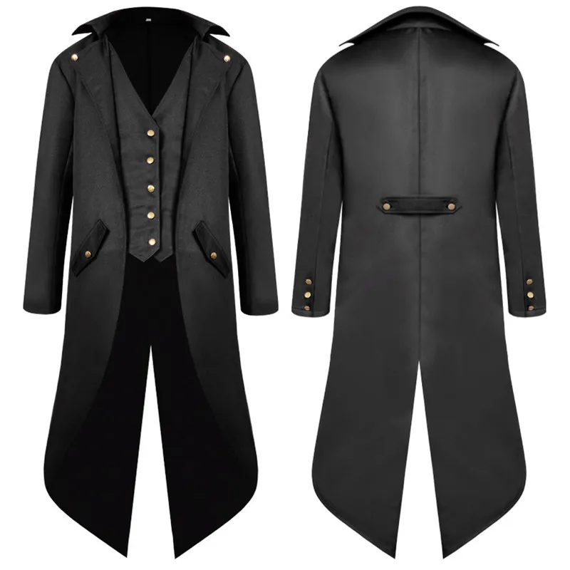 Стимпанк тренчкот Взрослый мужской викторианский костюм черный смокинг модный фрак Готический наряд костюм пальто для мужчин