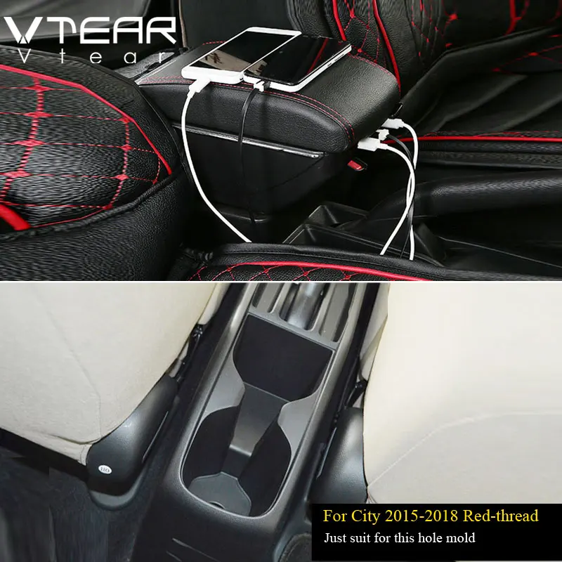 Vtear для Honda City подлокотник автомобильный подлокотник вращающийся автомобиль-Стайлинг центральная консоль аксессуары коробка для хранения интерьер автомобиля автомобиль хонда - Название цвета: 2015-2018 Red thread