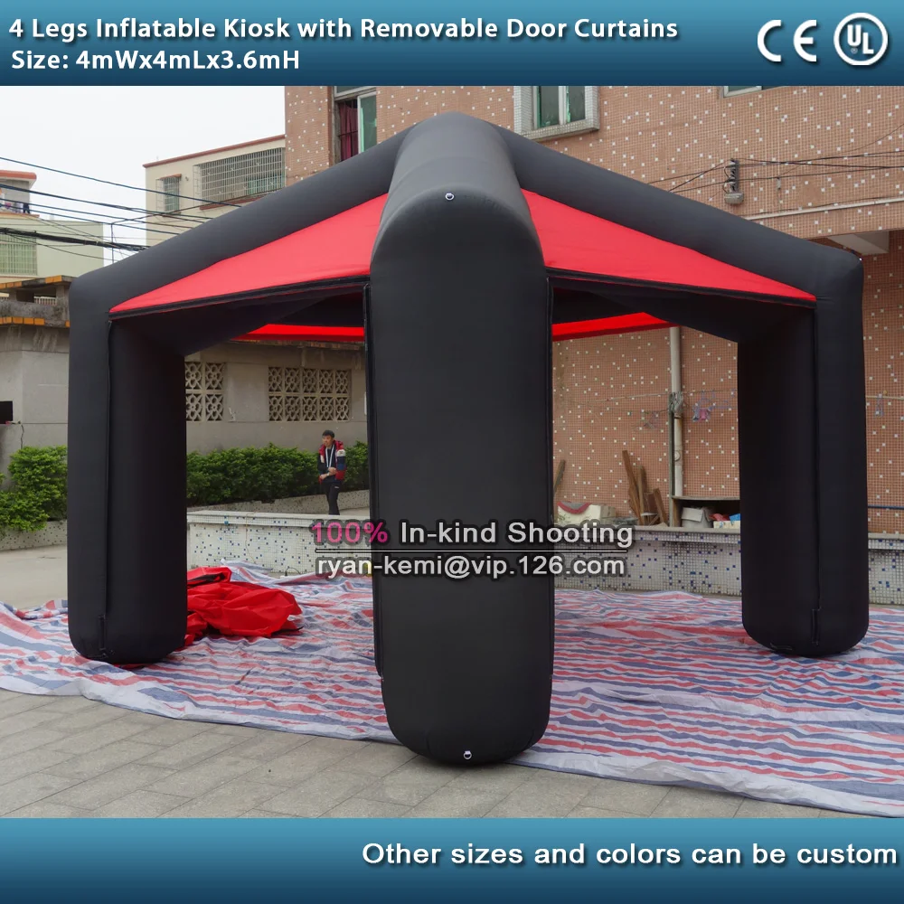 Free shipping 4mWx4mLx3.6mH 4 legs inflatable kiosk inflatable bar booth with removable door curtains enclosure exhibition tent 4