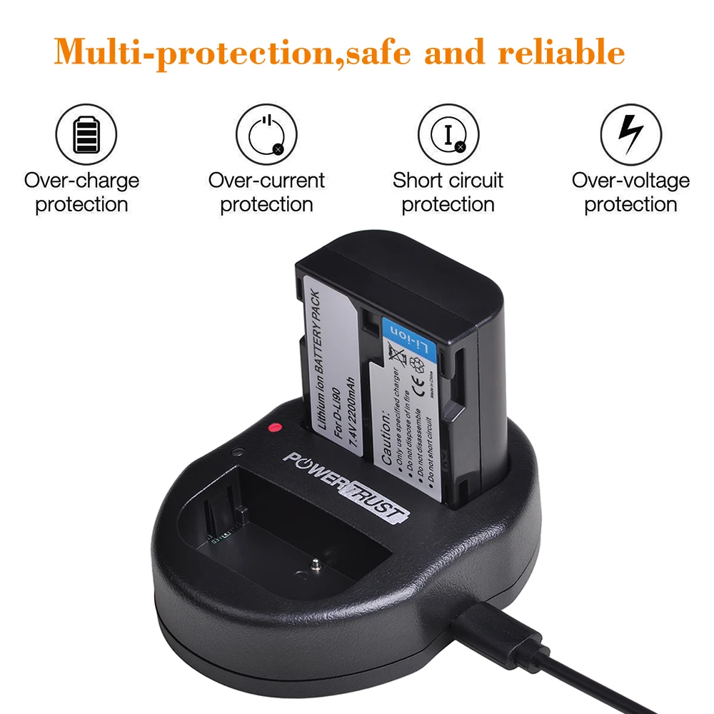 Фото Аккумулятор D-LI90 DLi90 D Li90, 2 шт., аккумулятор, зарядное устройство USB для Pentax PENTAX K-7, K-7D, K-5, K-5, II, 645D, K01, z1, K-3, K-3, II, 645Z, L15 №2