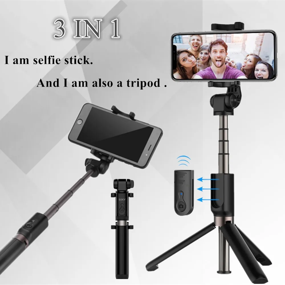 

FGHGF T3 Tripod Selfie Stick Bluetooth 3.0 Remote 360 Rotation Lightweight Foldable For iphone se Smart Phone Android