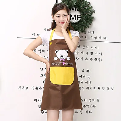 Brown Красивый медвежонок из мультфильма фартуки с животными ПВХ материал для влюбленных женщин без рукавов водонепроницаемые анти-масляные фартуки с карманами кухня для готовки выпечки - Цвет: Brown