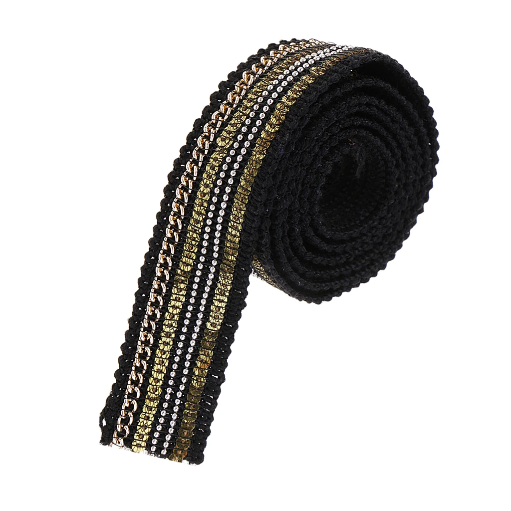 1 Yard 25mm Beaded Sequin Lace Trim Fabric Ribbon Embroidered Applique DIY Handcraft Sewing Headdress Wedding Costume Decoration
