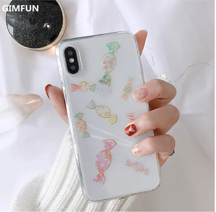 

Gimfun Fresh Transparent Candy Phone Case for Iphone 7 Glitter Floral Soft Tpu Case for Iphone 6 6s 7 8 Plus X Back Cover