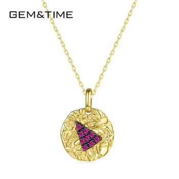 

Gem&Time Luxury Solid 14K Gold Pendant Necklaces for Women Fine Jewelry Yellow Gold Pink CZ Colar De Ouro Pur AU585 Gifts N14137