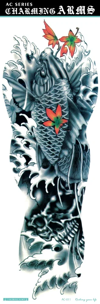 Rocooart черный временные татуировки наклейки для мужчин полный для боди-арта рукав 6x48 см череп дизайн большой водонепроница - Цвет: AC-011