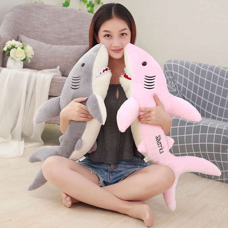 

Grey/Pink Shark Plush Toy Big Teeth Lifelike Ocean Aquatic Animals Shark Doll Kids Huggable Plushie Toy Birthday Gift