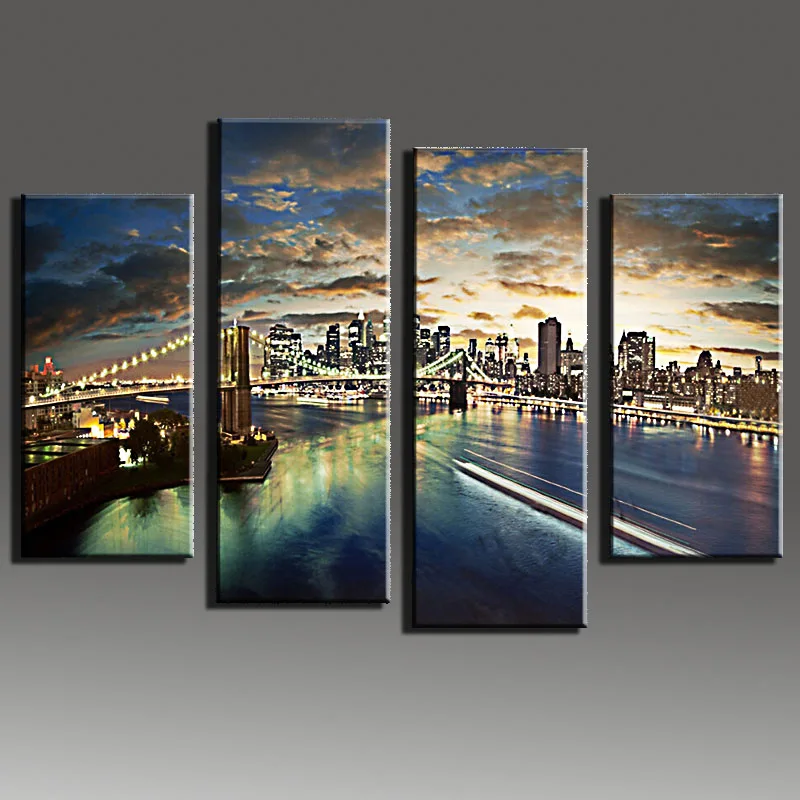 4 Pcs Tall Bridge Wall Pictures Canvas Arts Painting For Living Room