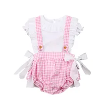 Pudcoco/ г., летний комплект из 2 предметов для маленьких девочек, рукав Принцессы, белый топ+ полосатые клетчатые штаны с рюшами и бантом