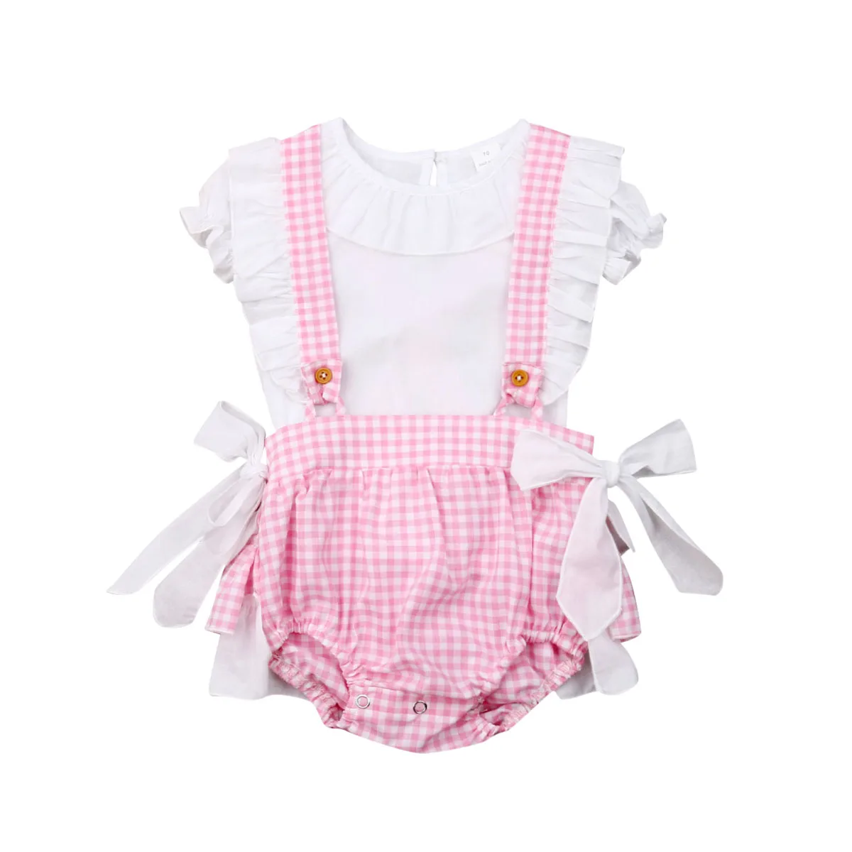 

Pudcoco 2019 Summer 2pcs New Infant Baby Girl Princess Sleeve White Top+Bow Ruffle Stripe Sling Plaid Pink Set Pants