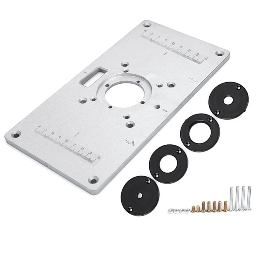 

700C Aluminium Router Table Insert Plate For Woodworking Benches With 4 Insert Rings Wood Router Trimmer Model Engraving Machine