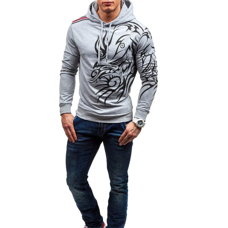 New Design Causal Black Grey Sweatshirts Spring Winter Hoodies For Men Fashion Dragon Printed Hoody Male Pullover Tracksuits