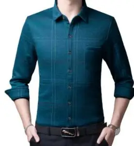Зима 2018 мужские теплые рубашки мужские с добавлением флиса утолщение среднего возраста повседневные неглаженные теплые рубашки мужские-251