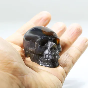 

2.2" BLACK AGATE Handmade Carved Crystal Skull Crystal Realistic Crystal Healing Furnishing Articles Figurine N39
