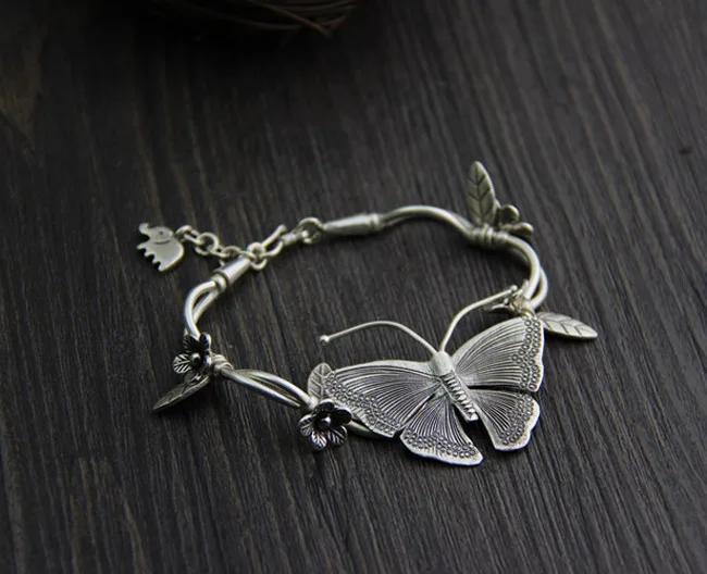 

Beautiful 925sterling silver flower leaf butterfly Charms Bracelet For Girls Kids Hand Women's Beach forest Bracelets Jewelry