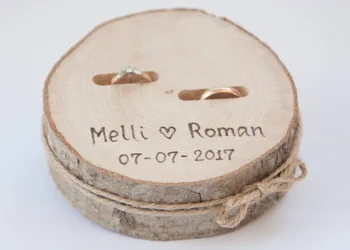 

Customized Wedding Gifts Ring Bearer Box Personalized Ring Holder Nature Wood Slice Ring Box For Engagement ring holders